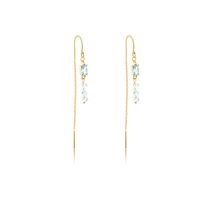 925 Sterling Silver 12 Birthstone Color Long Drop Earrings