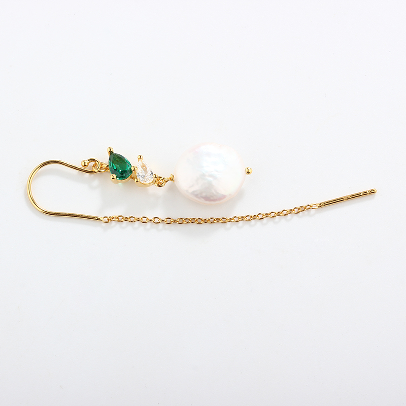 925 Sterling Silver Baroque Pearl Pear-Cut CZ Long Drop Earrings