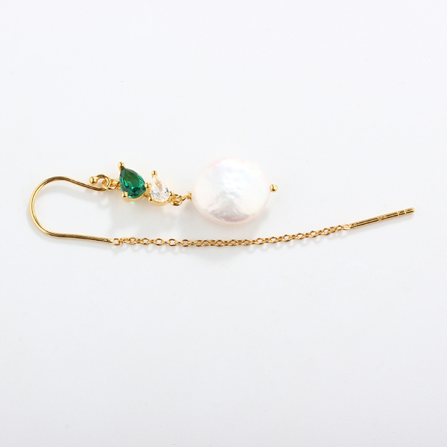 925 Sterling Silver Baroque Pearl Pear-Cut CZ Long Drop Earrings