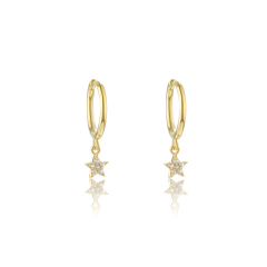 925 Sterling Silver Paved CZ Star Huggie Earrings