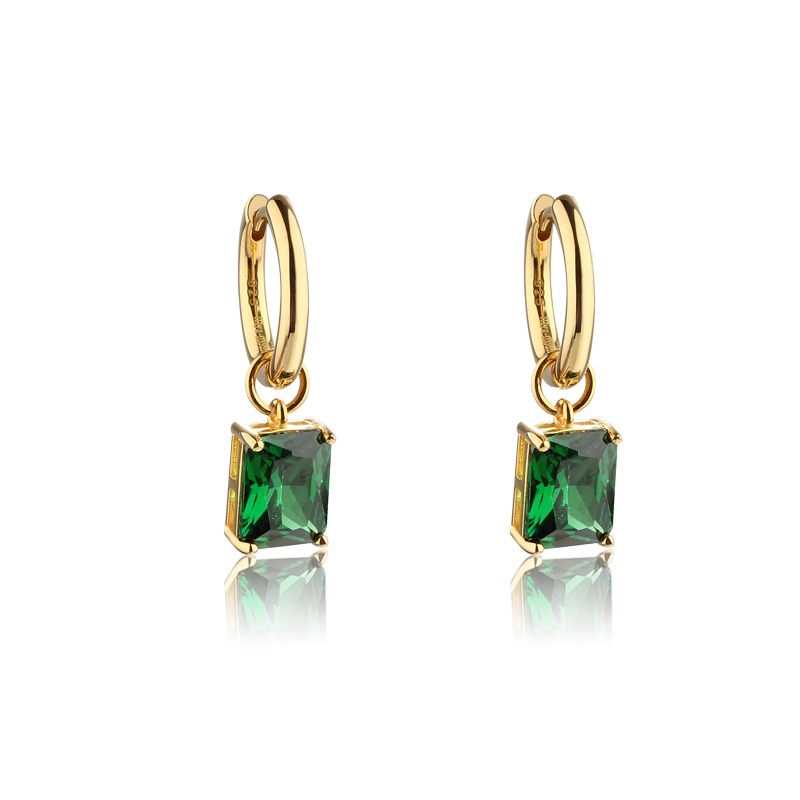 925 Sterling Silver Rectangle CZ Huggie Earrings