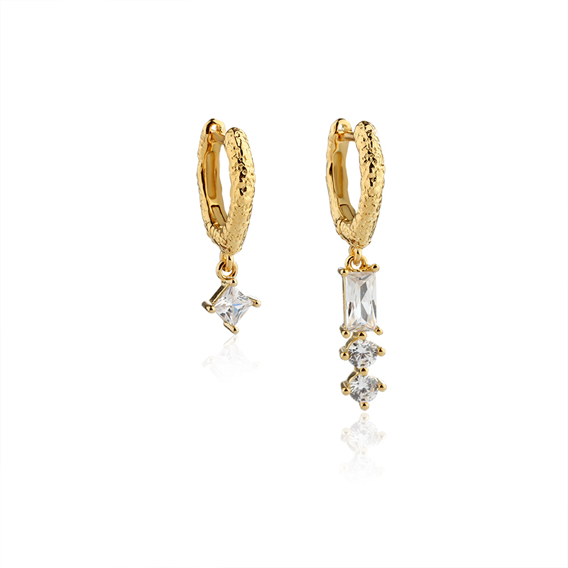 925 Sterling Silver Textured Asymmetric CZ Huggie Earrings