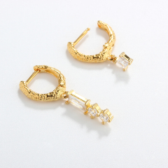 925 Sterling Silver Textured Asymmetric CZ Huggie Earrings