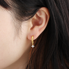 925 Sterling Silver Textured Asymmetric CZ Huggie Earrings