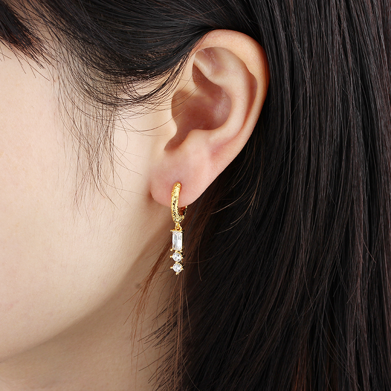 925 Sterling Silver Textured Asymmetric CZ Huggie Earrings