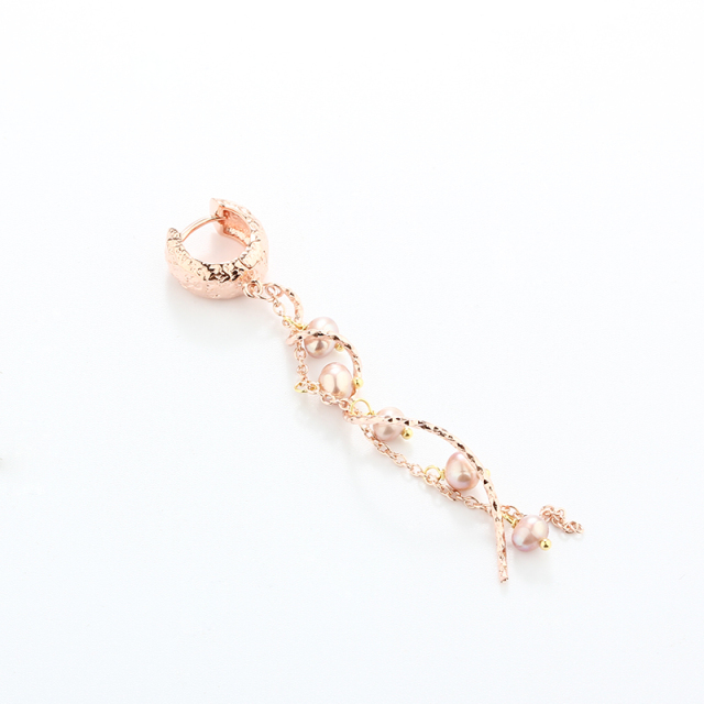 925 Sterling Silver Pink Pearl Spiral Tassel Clip Hoop Earrings