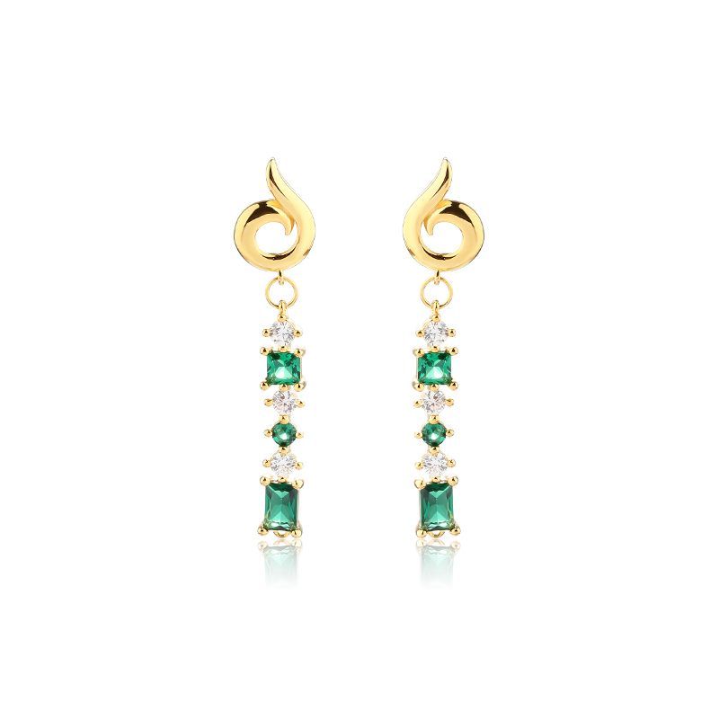 925 Sterling Silver Colored CZ Long Stud Earrings