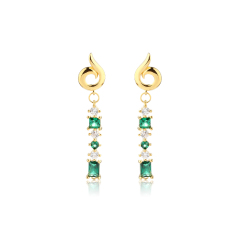 925 Sterling Silver Colored CZ Long Stud Earrings
