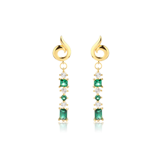 925 Sterling Silver Colored CZ Long Stud Earrings