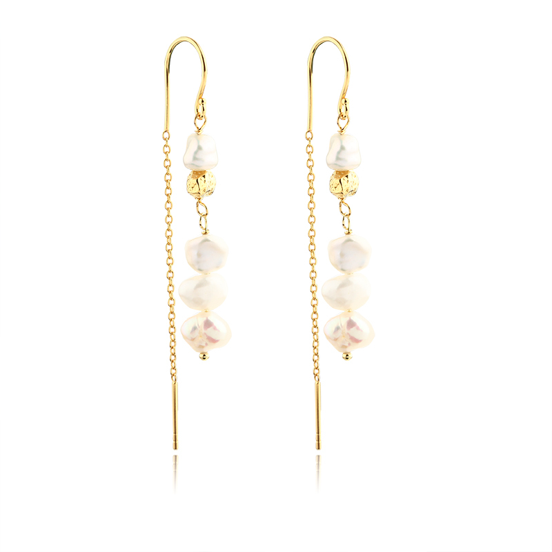 925 Sterling Silver Fancy Bead with Baroque Pearl Earrings Wire