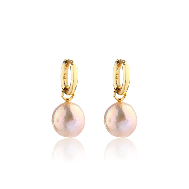 925 Sterling Silver Pearl Hoop Eearrings