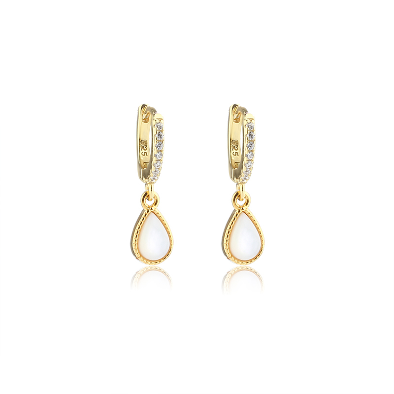 925 Sterling Silver Pear White Mother Pearl Hoop Earrings