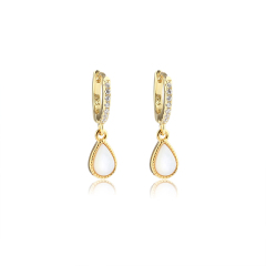 925 Sterling Silver Pear White Mother Pearl Hoop Earrings
