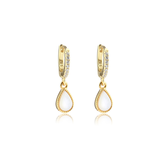 925 Sterling Silver Pear White Mother Pearl Hoop Earrings