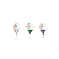 925 Sterling Silver Triangle CZ & Button Pearl Stud Earrings