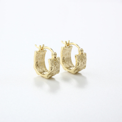 925 Sterling Silver Chunky Bark Texture Geometric Hoop Earrings