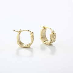 925 Sterling Silver Chunky Bark Texture Geometric Hoop Earrings