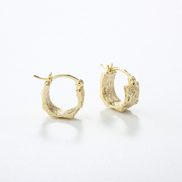925 Sterling Silver Chunky Bark Texture Geometric Hoop Earrings