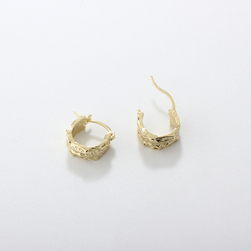 925 Sterling Silver Chunky Bark Texture Geometric Hoop Earrings