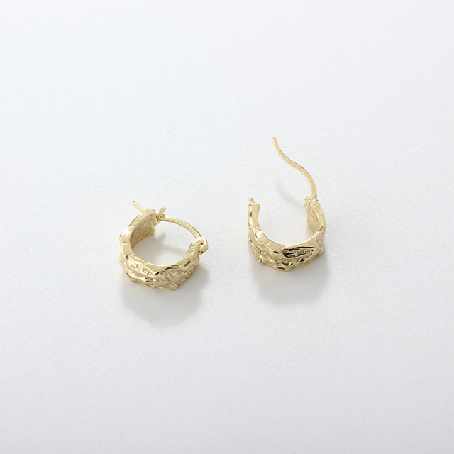 925 Sterling Silver Chunky Bark Texture Geometric Hoop Earrings