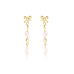 925 Sterling Silver Bow Baroque Pearl Earrings Studs