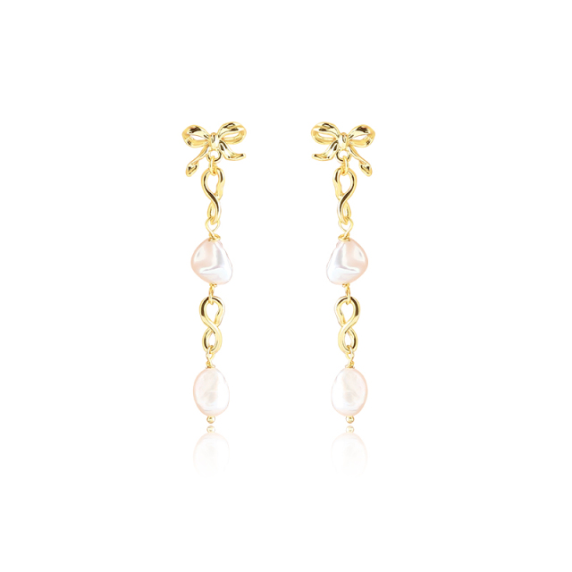 925 Sterling Silver Bow Baroque Pearl Earrings Studs
