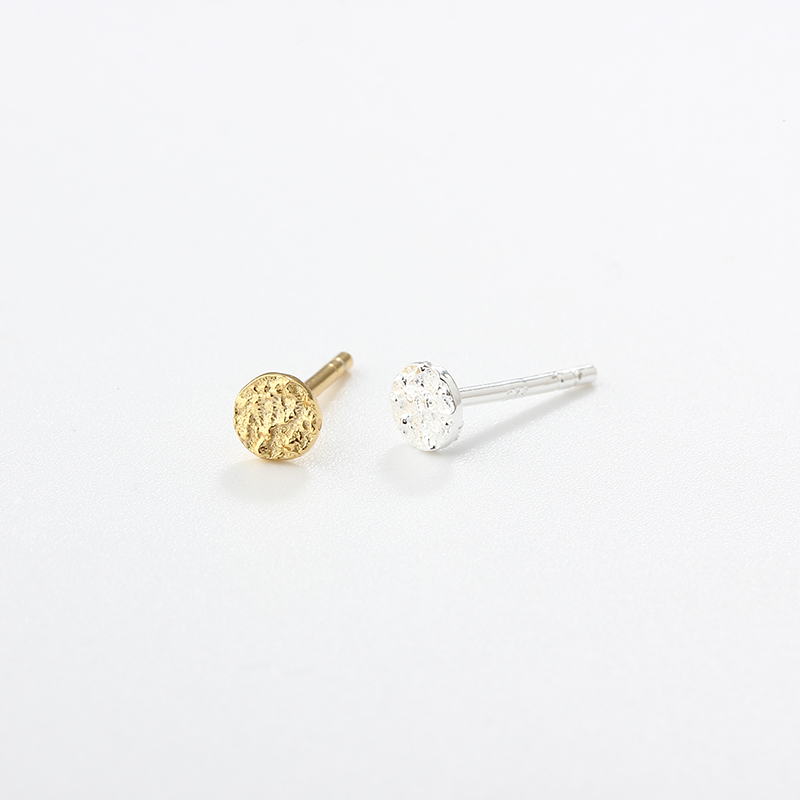 925 Sterling Silver Hammered Round Coin Earrings Studs