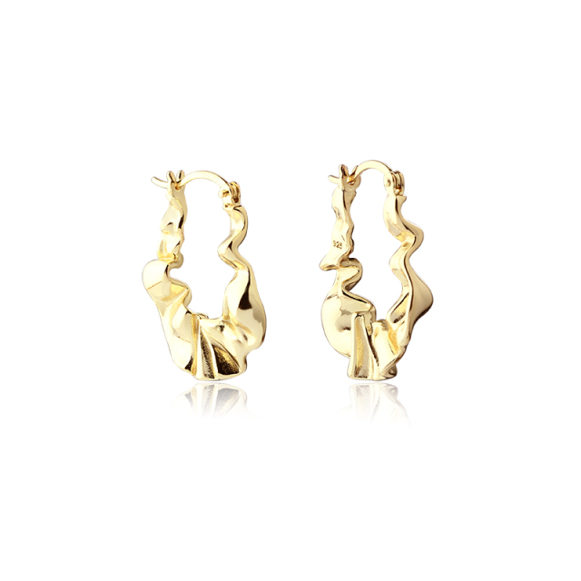 925 Sterling Silver Irregular Wavy Hoop Earrings