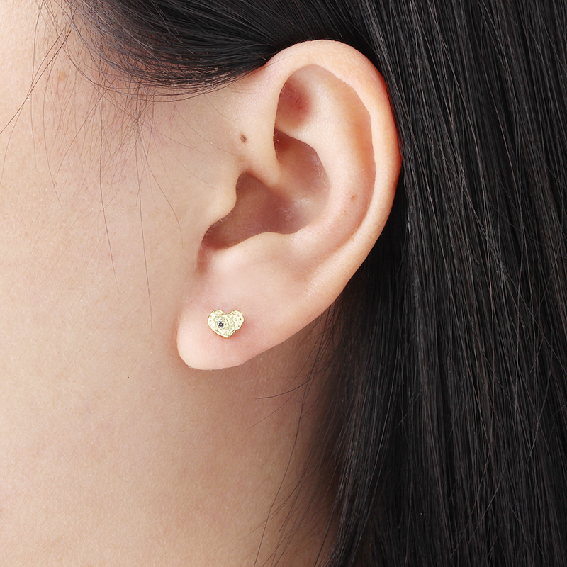 925 Sterling Silver Hammered Heart Earring Studs