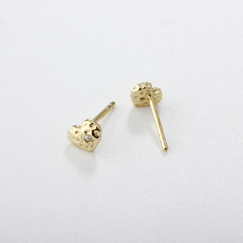 925 Sterling Silver Hammered Heart Earring Studs