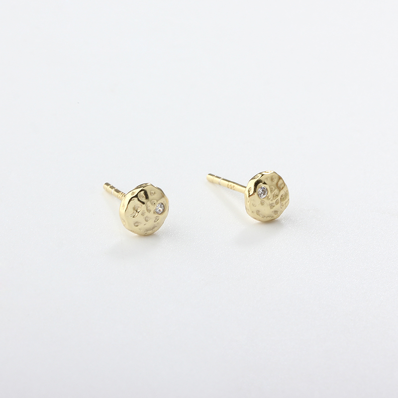 925 Sterling Silver Textured Disc Stud Earrings with CZ
