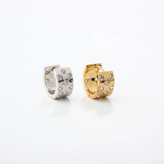 925 Sterling Silver Paved CZ Wide Huggie Earrings