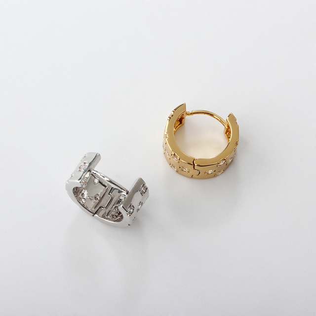 925 Sterling Silver Paved CZ Wide Huggie Earrings