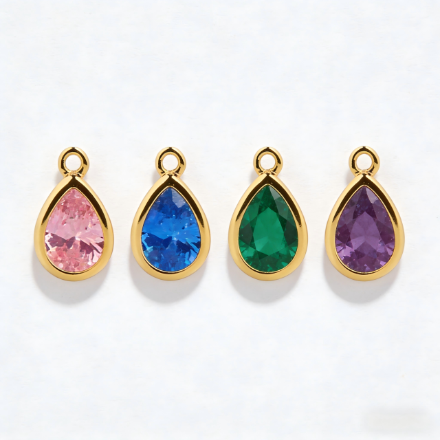 925 Sterling Silver Teardrop Crystal Charms with 5*7mm CZ