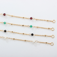 925 Sterling Silver Gold Chain Necklace with Spaced Gemstone/ Pearl Beads, 50cm