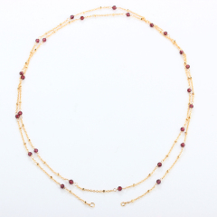 925 Sterling Silver Gold Chain Necklace with Spaced Gemstone/ Pearl Beads, 80cm