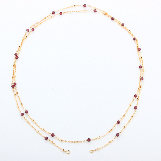 925 Sterling Silver Gold Chain Necklace with Spaced Gemstone/ Pearl Beads, 80cm