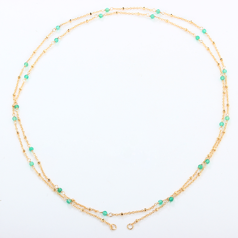 925 Sterling Silver Gold Chain Necklace with Spaced Gemstone/ Pearl Beads, 80cm