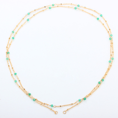 925 Sterling Silver Gold Chain Necklace with Spaced Gemstone/ Pearl Beads, 80cm