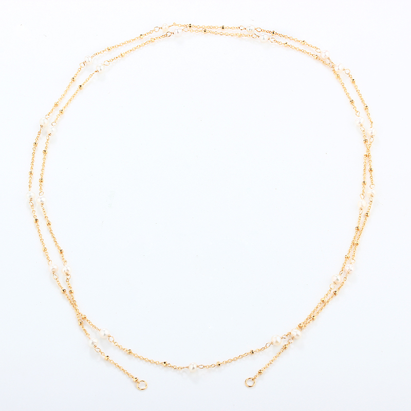925 Sterling Silver Gold Chain Necklace with Spaced Gemstone/ Pearl Beads, 80cm