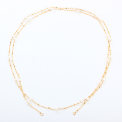 925 Sterling Silver Gold Chain Necklace with Spaced Gemstone/ Pearl Beads, 80cm
