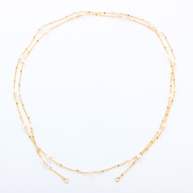 925 Sterling Silver Gold Chain Necklace with Spaced Gemstone/ Pearl Beads, 80cm