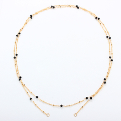 925 Sterling Silver Gold Chain Necklace with Spaced Gemstone/ Pearl Beads, 80cm