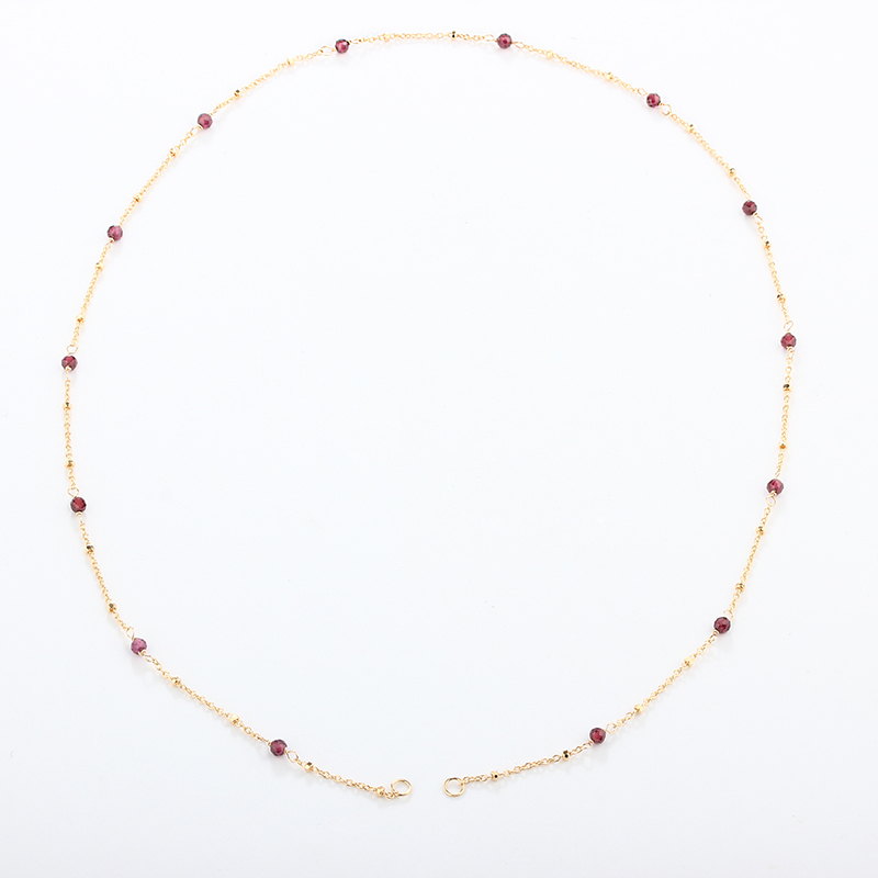 925 Sterling Silver Gold Chain Necklace with Spaced Gemstone/ Pearl Beads, 50cm