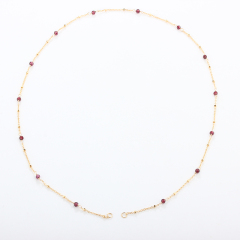 925 Sterling Silver Gold Chain Necklace with Spaced Gemstone/ Pearl Beads, 50cm
