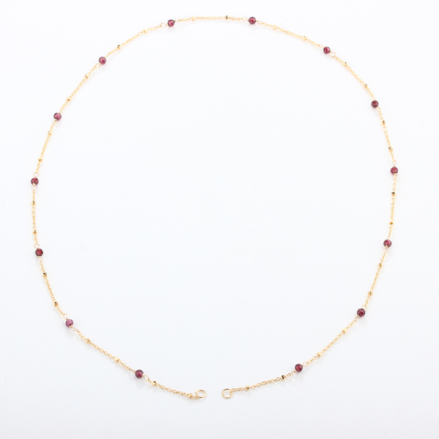925 Sterling Silver Gold Chain Necklace with Spaced Gemstone/ Pearl Beads, 50cm