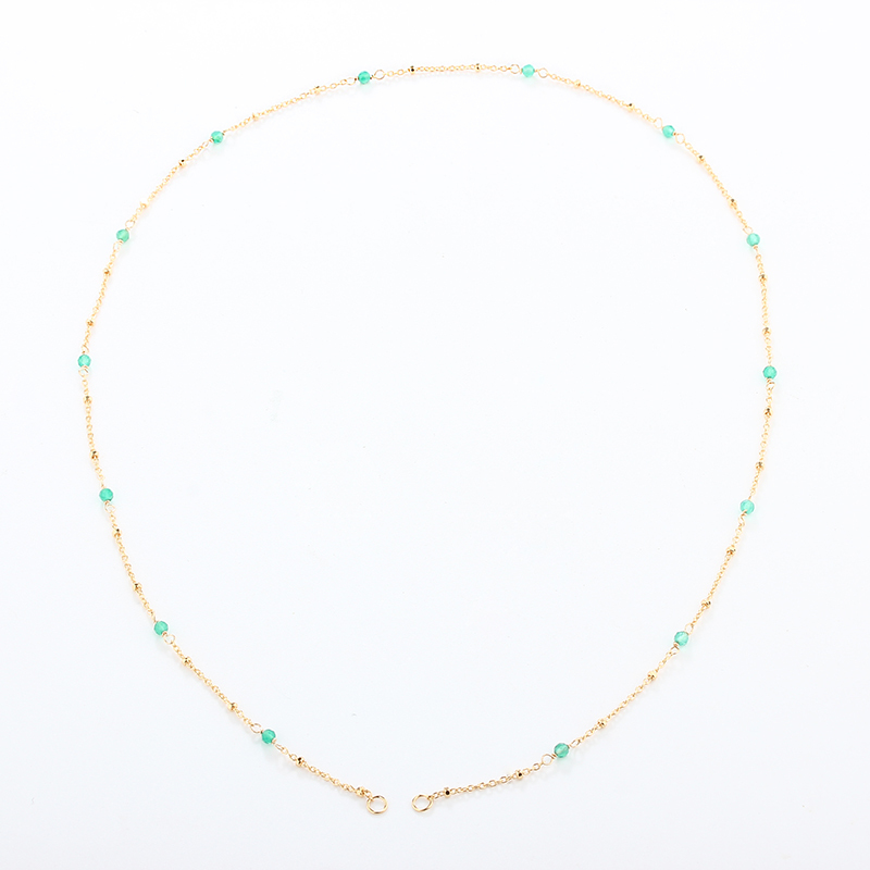 925 Sterling Silver Gold Chain Necklace with Spaced Gemstone/ Pearl Beads, 50cm