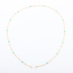 925 Sterling Silver Gold Chain Necklace with Spaced Gemstone/ Pearl Beads, 50cm