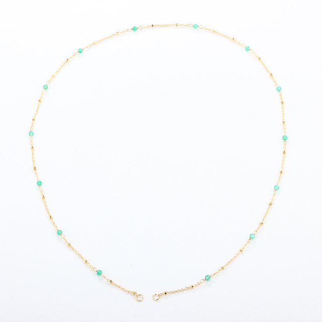 925 Sterling Silver Gold Chain Necklace with Spaced Gemstone/ Pearl Beads, 50cm