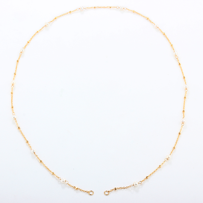 925 Sterling Silver Gold Chain Necklace with Spaced Gemstone/ Pearl Beads, 50cm